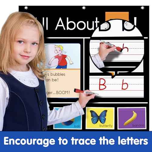 Auchq All About Letter Pocket Chart, Letter of The Day/Week Activity Wall-Provides Student Daily Practice in Learning The Alphabet, Chants, Words-Great for Classroom Homeschool 34" x 27" Black