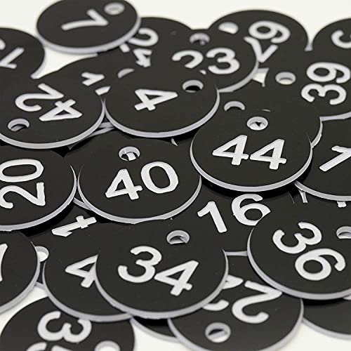 Plastic ID Number Tags Key Tags Engraved Number with Key Rings Black 1-300