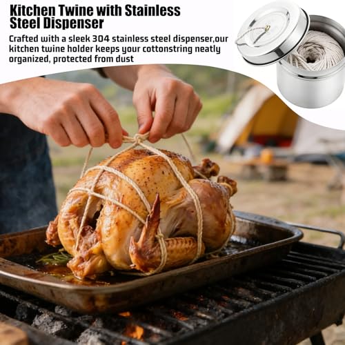 Kitchen Twine with Stainless Steel Dispenser – 2 Rolls, 12-ply Cotton Butchers Twine