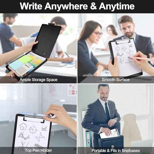 Small Clipboard with Storage, A5 Clipboards with Pen Holder, Half Letter Clip Boards 6x9 Mini Plastic Clipboard with Low Profile Clip for Classroom, School, Office Supplies (Black)