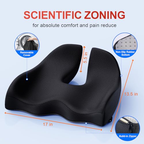 A-Pce Memory Seat Cushion for Office Chair Pressure Relief Sciatica Memory Foam Firm Coccyx Pad for Long Sitting, for Office Chair, Gaming Chair and Car Seat, Black