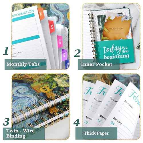 2026 Planner - Planner 2026, Jan. 2026 - Dec. 2026, 2026 Planner Weekly and Monthly with Tabs, 6.3" x 8.4", Hardcover with Back Pocket + Twin-Wire Binding - Oil Painting