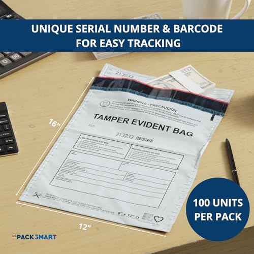 12¡±x16" Opaque Plastic Deposit Bags with Security Tape Tamper Evident - Secure Bank Deposits, Cash Handling, & Currency Transport | Self-Sealing Tape with Hidden Graphics | 100-Pack