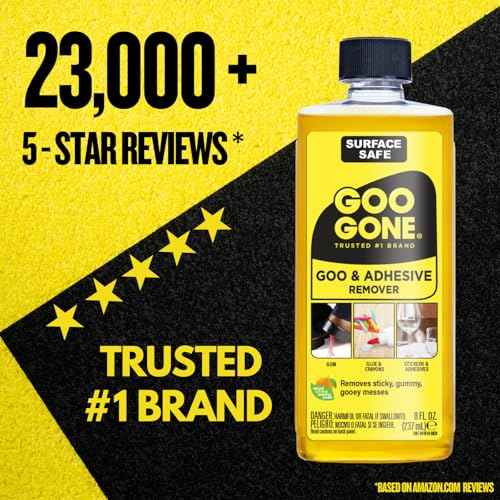 Goo Gone Original Liquid - 8 Ounce - Surface Safe Adhesive Remover Safely Removes Stickers Labels Decals Residue Tape Chewing Gum Grease Tar Crayon Glue