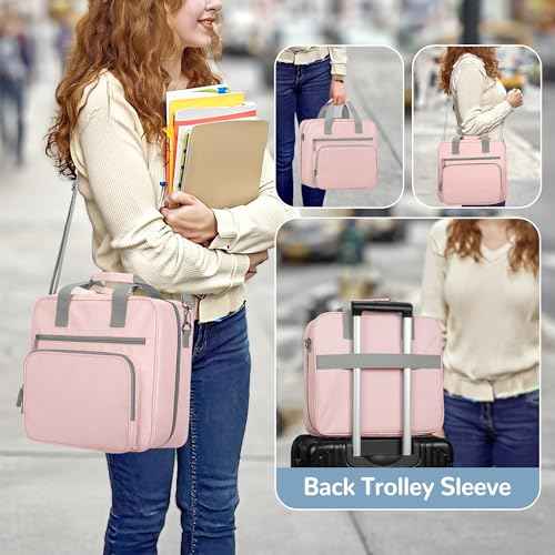 Yarwo 3 Ring Zipper Binder with Binder Pouch, Expanding File Organizer with Padded Sleeve Fit for 14 Inch Laptop, Portable Document Organizer Bag for Home, College, Office Supplies, Pink