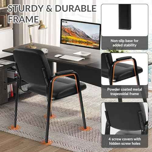Elevon Waiting Room Chairs No Wheels Set of 4, Leather Stationary Office Reception Guest Chair with Padded Arms for Elderly Desk Conference Room Lobby Table Side Salon