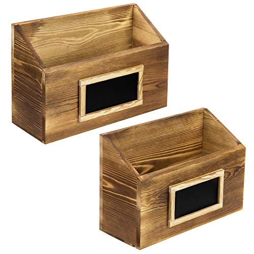 MyGift Rustic Burnt Wood Wall Mounted Mail, File & Magazine Holder Sorter Rack with Chalkboard Label, Set of 2