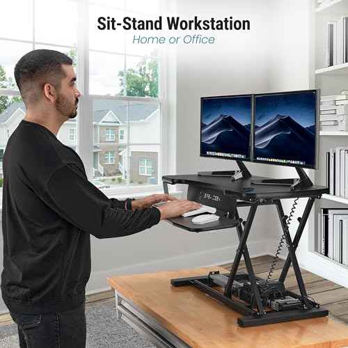 VERSADESK PowerPro¢â 36 Inch Electric Standing Desk Converter, Height Adjustable Sit to Stand Up Desk Riser, Laptop and Dual Monitor Desktop Workstation with Wide Keyboard Tray and USB Port, Black