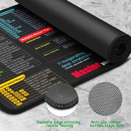 Waterproof Excel Cheat Sheet Desk Pad, Updated Shortcuts Mouse Pad(31.5"x11.8") | Keyboard Shortcut & XL Gaming Desk Mat for Office Computer | Non-Slip Stitched Edges | Employee Appreciation Gifts