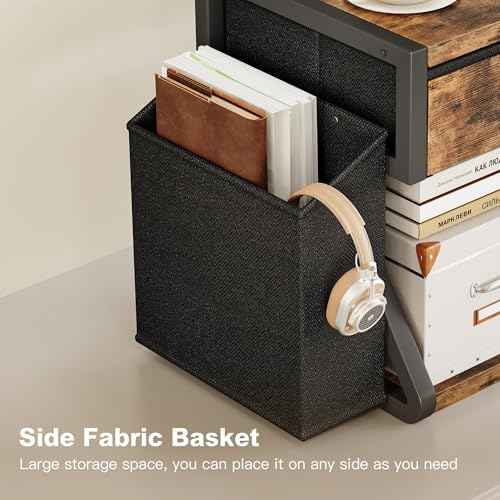 Homeiju Under Desk Printer Stand, 2-Tier Industrial Mobile Printer Table with Storage Bag and Drawer, Rolling Printer Cart Holder with Lockable Wheels for Home, Office