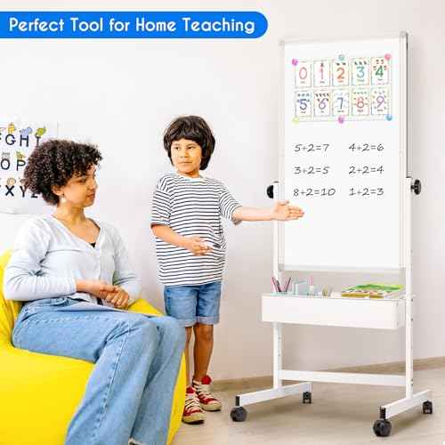 maxtek Mobile White Board Easel, 40x24 Inches Magnetic Storage Dry Erase Board Easel for Classroom, Rolling Height Adjustable Stand on Wheels for Home, School, Teachers & Kids