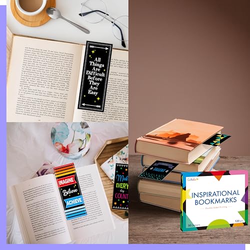 120 PCS Motivational Bookmarks, 30 Designs Double Sided Printing Paper Bookmarks Inspirational Book Markers with PET Film for Primary Middle High Reading Students, Book Lovers (2.4¡± x 6.1¡±)