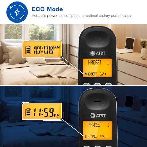 AT&T Cordless Phone 2 Handsets, with LCD Display, Lighted Keypad, Caller ID/Call Waiting, DECT 6.0 Full-Duplex Handset Speakerphone, ECO Mode, Voicemail Indication, Quiet Mode, Intercom: EL1101-2