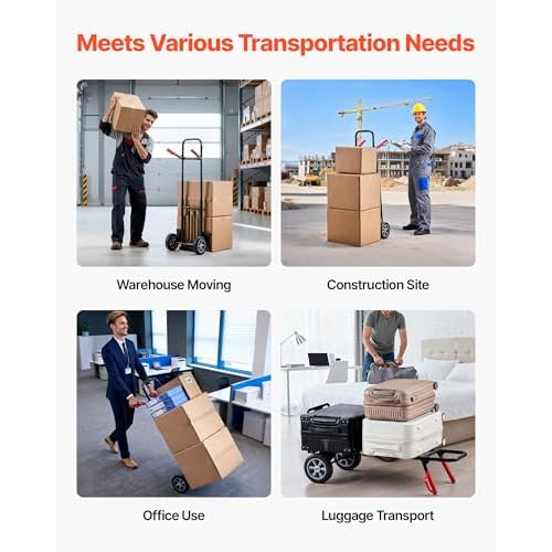 VEVOR Hand Truck, 600 lbs Load Capacity, Heavy-Duty Hand Truck Dolly with Wheels & Telescoping Handle, Portable Trolley Dolly with Tie-Down Strap for Moving Home, Office, Warehouse, Supermarket