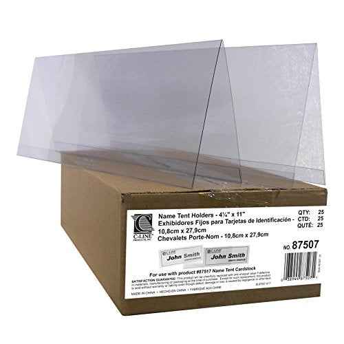 C-Line Plastic Name Tent Holders, 4-1/4 x 11 Inches, Clear, Pack of 25 (87507)