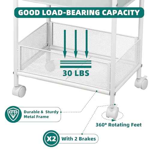 Moteph Rolling Utility Cart with Wheels - Baby Organizers for Nursery Essentials, Diaper Organizer, Art & Craft Storage, Book Cart (Without_Side_Storage)