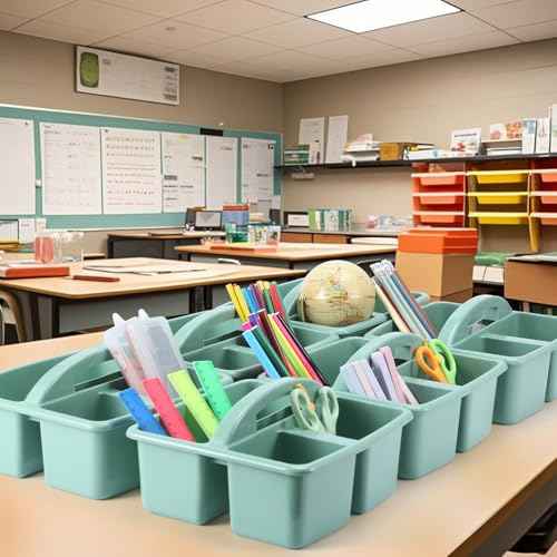 12 Pcs Classroom Caddy with 3 Compartment - Multipurpose Portable Plastic Storage Table Caddies with Handles for School Home Office Organizer(Green)