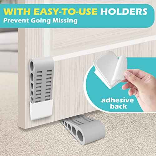 Door Stoppers for Bottom of Door - 8 Pack Rubber Security Wedge Stackable Heavy Duty Door Stop with Holder for Home Office Classroom on Carpet, Concrete, Linoleum & Wood House Warming Gifts New Home