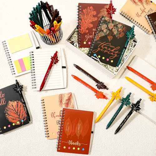 24 Sets Fall Thanksgiving Gifts Autumn Notebook and Fall Ballpoint Pens Set Maple Leaf Notebook Friendsgiving Autumn Gifts Bulk for Student Classroom Office Harvest Party Favor