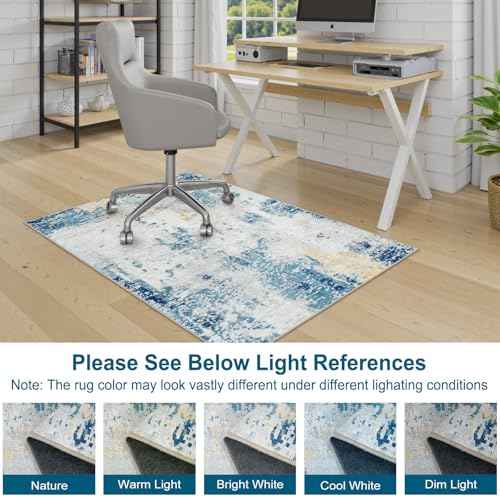 Anidaroel Office Chair Mat for Hardwood Floor & Tile, 48"x60" Abstract Desk Rug for Rolling Chair on Hardwood, Anti-Slip Office Rugs for Rolling Chairs, Low Pile Blue Under Desk Rug for Office Chair