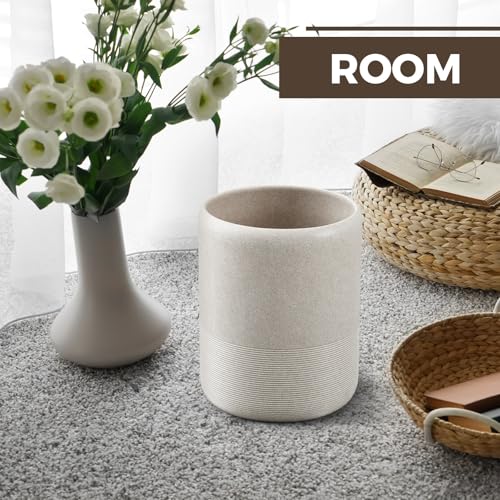 Marsui Resin Wastebasket, Round Marble Compact Trash Can Mini, 2 Gallons Garbage Bin Gravel Wastepaper Basket for Bathroom, Powder Room, Kitchen, Home Office, 7.9 x 9.8 Inch (Gravel)