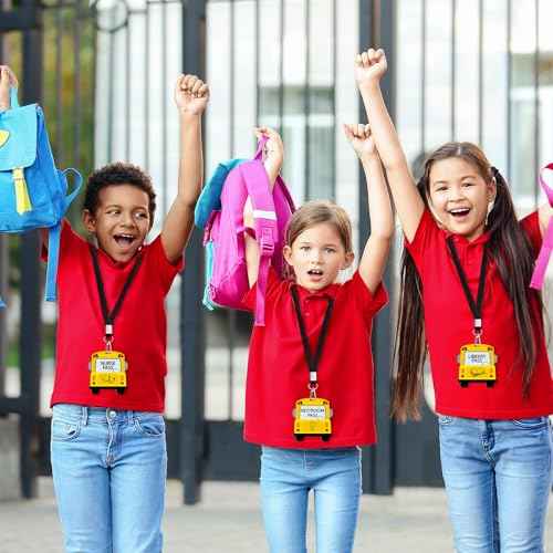 6 Sets School Bus Shape Hall Pass Lanyards and School Passes Set Back to School Bus Wooden Restroom Passes Cards for Hall Nurse Library Office Counselor Teacher Student Supplies Gift