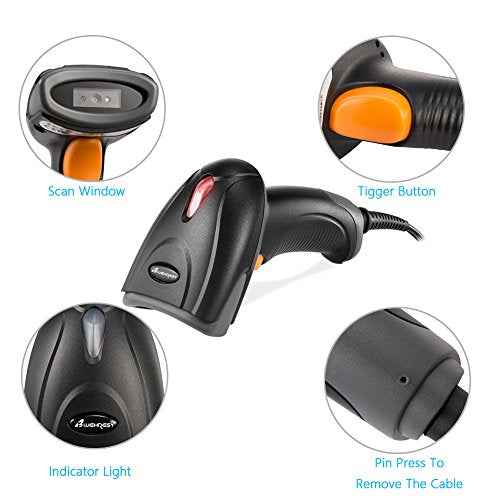 2D Barcode Scanner USB Wired 1D 2D Datamatrix PDF417 QR Code Handheld Reader for Screen and Printed Bar Code Scan, Works with Windows Mac and Linux PC POS