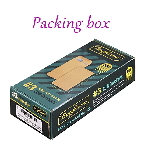 Bonfasvo 500 Pack #3 Brown Coin Envelopes 2.5 x 4.25 Inches Self-Adhesive Kraft Small Part Storage