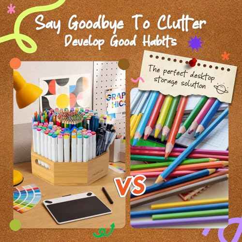 360¡Æ Rotating Art Supply Organizer, Holds 750+ Pencils, Bamboo Marker & Pen Holder with Handles, Desk Storage Caddy for Paint Brushes, Crayons, Ideal for Office, Home, Classroom