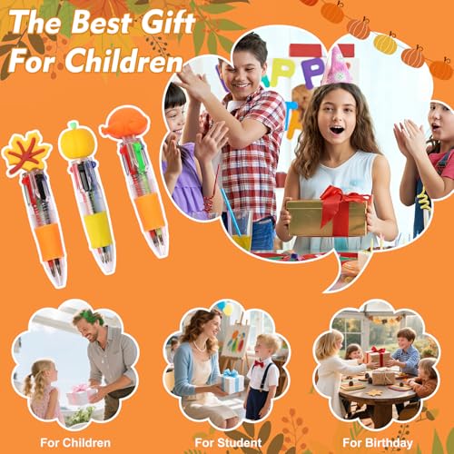 100 Pcs Thanksgiving Multicolor Pen in One Cartoon Cute Fun 4-in-1 Cute Pens Bulk Kawaii Maple Leaves Pumpkins Scarecrows and Turkeys Shape Cool Ballpoint Pens for Kids Fun Gifts
