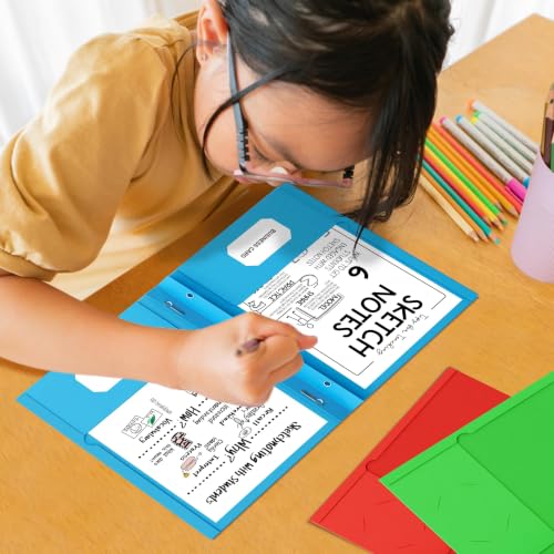 5 Pack Colorful Pocket Folders with Prongs - Letter Size, 2 Pockets & Card Holder