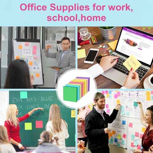 Sticky Notes 3x3 Inch, 8 Pads, 800 Sheets, 8 Bright Colors Sticky Note Pad, Bulk Self-Stick Pads, Home Office School Supplies, Clean Removal, Recyclable, Easy to Post for Notebook, 100 Sheets/Pad