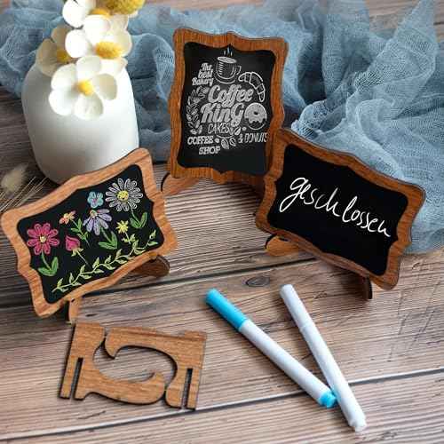 Temlum 15 Pcs Mini Chalkboard Sign with 6 Color Chalk Markers, 2.9¡È x 3.9¡È Wooden Blackboard Reusable Small Chalkboards for Food, Buffet, Parties, Message Boards, Table Numbers (Wavy Shaped)