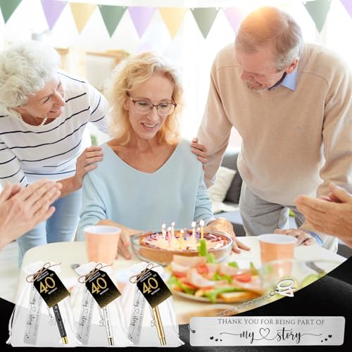 25 Sets Birthday Favors for Guests 25 Thanks for Coming Ballpoint Pens 25 Bookmarks 25 Cards with Organza Bag for Adult Birthday Anniversary Party Souvenir(Metal-40th)