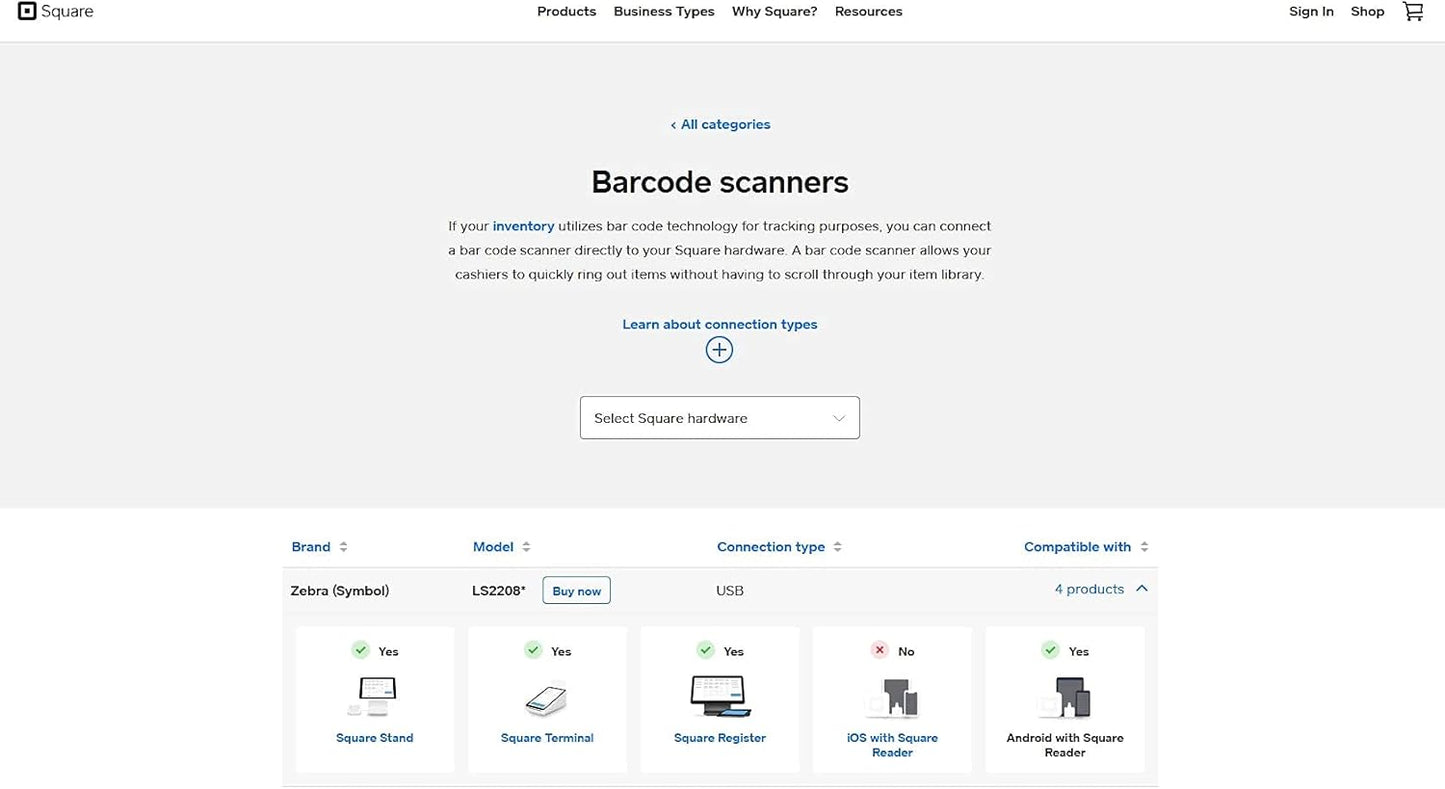 Zebra LS2208 Barcode Scanner - Hands-Free Stand & USB Cable | Compatible with Square Terminal