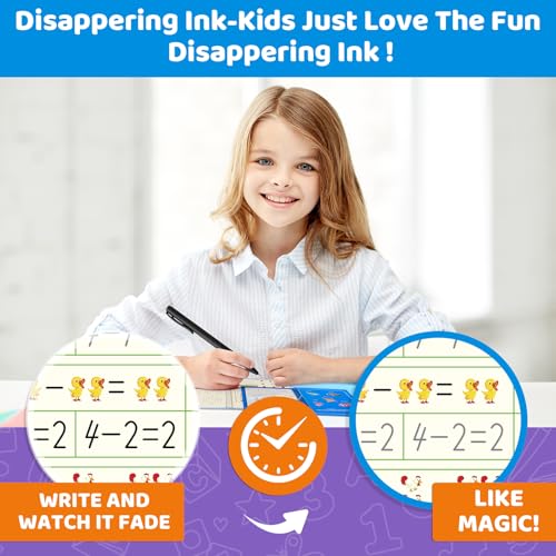 Magic Grooved Writing Practice for Kids 3-8, Reuable Grooved Handwriting Practice for Kids with 2 Pens & 20 Refills + Watercolor Book with Water Pen, Large Writing Practice Book (8 Books)