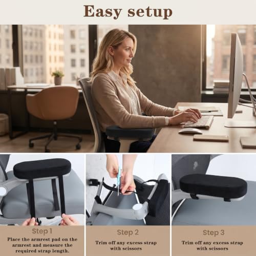 Skrfren 2-Pack Non-Slip Armrest Pads Black | Ergonomic Memory Foam Chair Arm Cushions