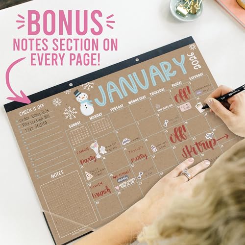 Hadley Designs 2026-2027 Kraft Colorful Large Desk Calendar 18-Month Office Organizer