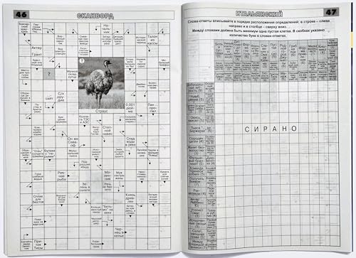 Russian Language Crossword Puzzle Magazine - Brain Teasers, Word Search, Logic Games, 68 Pages