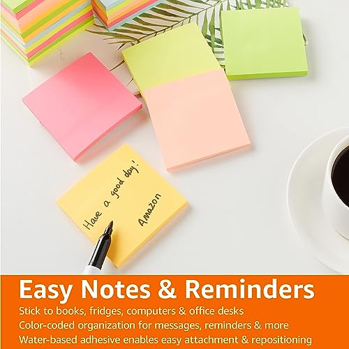 Amazon Basics Assorted Primary 3x3 Square Sticky Notes - 24 Pack, Removable & Reusable