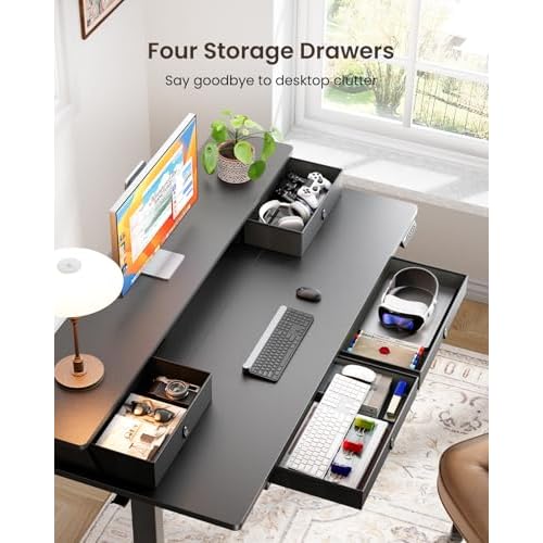 ErGear Electric Standing Desk with 4 Drawers, 48" x 30" Height Adjustable Desk with Storage, C-Clamp Mount Compatible, Computer Home Office Table with Cable Management Tray, Black