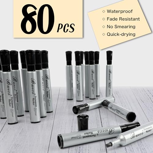 Permanent Markers, 80 Count Black Permanent Markers, Chisel tip, Waterproof &Fade Resistant, Quick Drying, Office Supplies for School, Office, Home