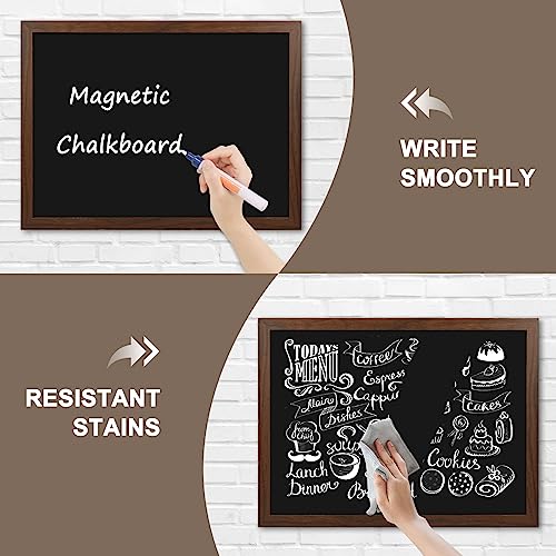4 THOUGHT Chalk Board 24" x 36", Magnetic Large Chalkboard for Wall Rustic Blackboard Hanging Chalkboards Sign Menu Board for Kitchen Decor Office Home School 4 Markers 8 Magnets, Brown