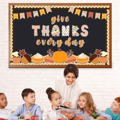Fall Thanksgiving Pie Bulletin Board Set Autumn Pumpkin Leaf Acorn Give Thanks Everyday Cutouts School Teacher Supplies Thanksgiving Party Elementary Office Home Chalkboard Wall Decor