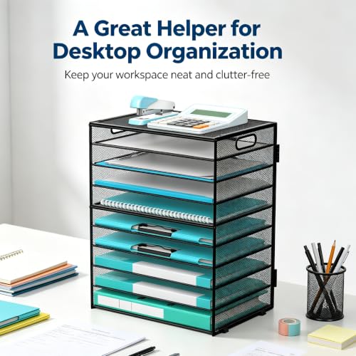 10-Tier Metal Desk Organizer with Handles, Office & Home Storage Rack