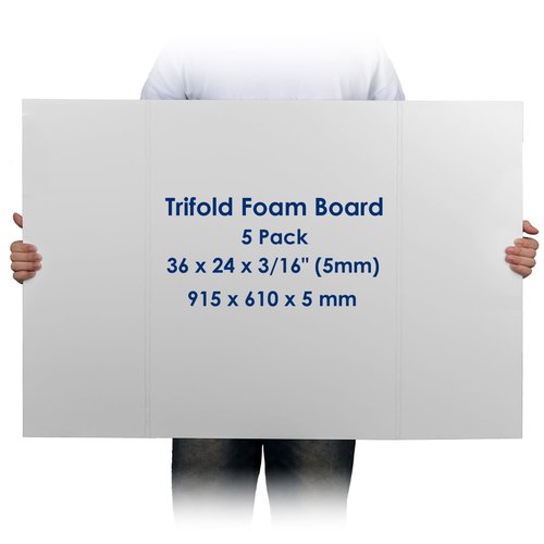 Trifold Poster Board Foam Core 24 x 36 x 3/16"(5mm) - 5 Pack - Tri Fold Posters Display Board, Acid Free, Double Sided, Posterboard Foamboard for Mounting, Prints, Art, Presentation and Projects