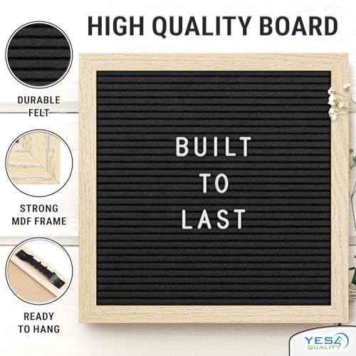 Felt Letter Board - 10x10¡±, Black - 170 Letters, Numbers & Emojis for Celebrations & Announcements - Customizable Message Letterboard w/Wooden Frame for Home Decor & Office Use - by Yes4Quality