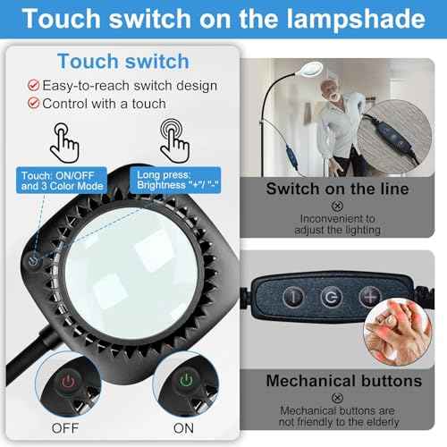 10X Large Floor Magnifying Glass with Light and Stand, 54 LED Flexible Gooseneck Floor Magnifying Lamp, Hands Free Lighted Magnifiers for Close Work, Sewing, Crafts, Hobbies, Puzzle, Painting - Black
