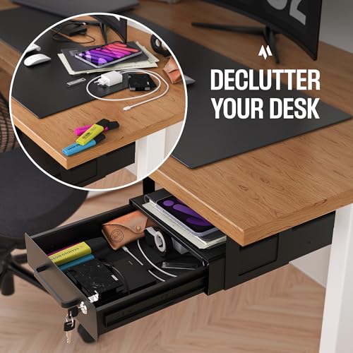 Under Desk Drawer Slide-Out ? Lockable Metal Storage Drawer with Cable Management for Office & Home (Single, Non-Bracketed)