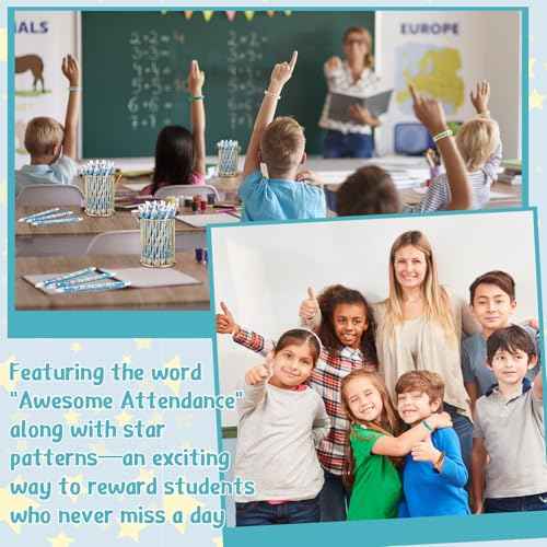 200 Pcs Awesome Attendance Wristbands for Students, Perfect Attendance Awards for Classroom Prizes, Unisex Stretch Silicone Motivational Wristbands for Student from Teacher Classroom Prizes